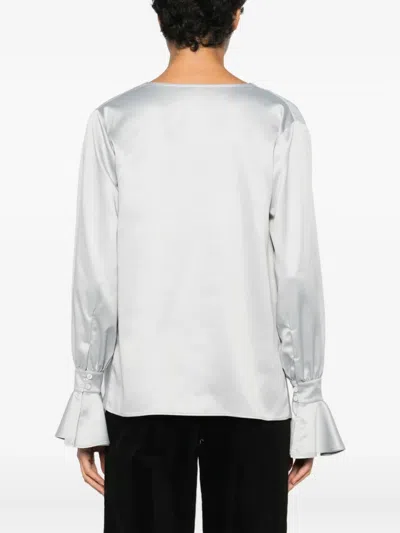 Pinko Satin Boat Neck Long Sleeve Top In White