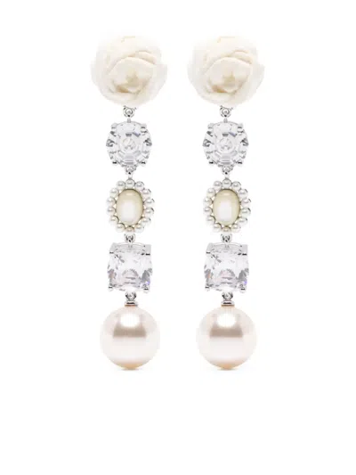 Shushu-tong Crystl-embellishment Pearl Drop Earrings In Silver
