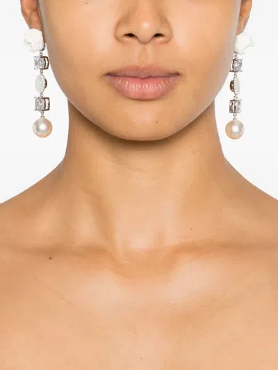 Shushu-tong Crystl-embellishment Pearl Drop Earrings In Silver