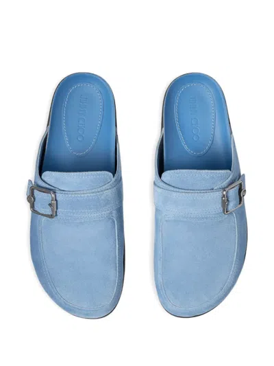 Jimmy Choo Etta Buckle Suede Mule In Blue
