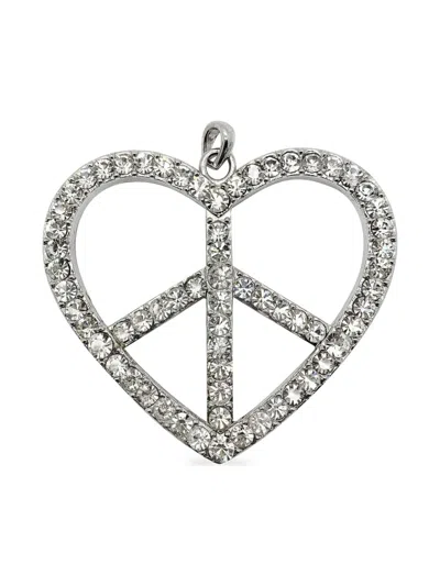 Pre-owned Jennifer Gibson Jewellery 1980s Rhinestone-embellished Peace Pendant In Gray