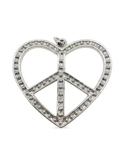 Pre-owned Jennifer Gibson Jewellery 1980s Rhinestone-embellished Peace Pendant In Gray