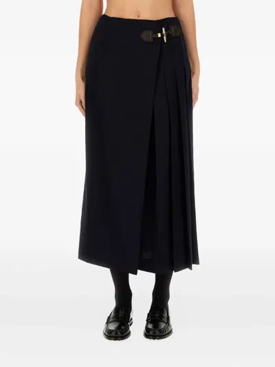 Moschino High Waist Pleated Midi Skirt Toggle In Black
