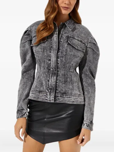 Norma Kamali Puff-sleeves Denim Jacket In Gray