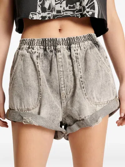 One Teaspoon Hunters Elasticated Denim Shorts In Gray