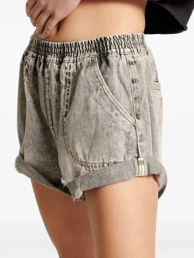 One Teaspoon Hunters Elasticated Denim Shorts In Gray