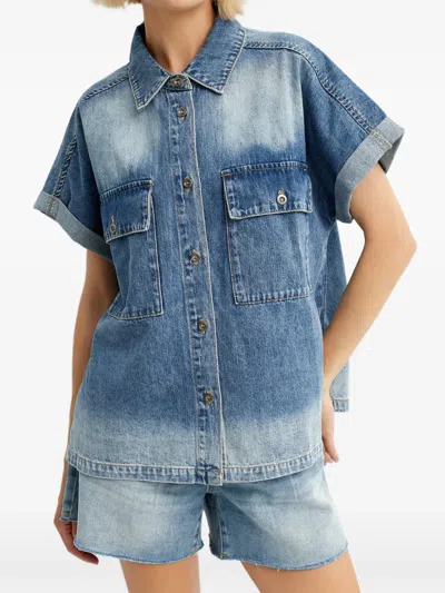 One Teaspoon Buttoned Flap-pocket Shirt In Blue