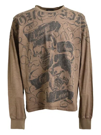 Breath Skull-graphic T-shirt In Brown