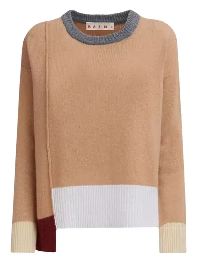 Marni Colour-block Asymmetric Jumper In Brown