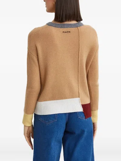 Marni Colour-block Asymmetric Jumper In Brown