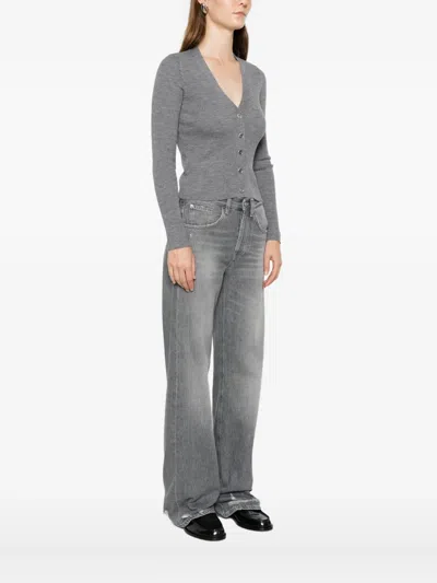 Pinko Button Ribbed Cardigan In Gray