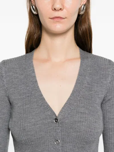 Pinko Button Ribbed Cardigan In Gray