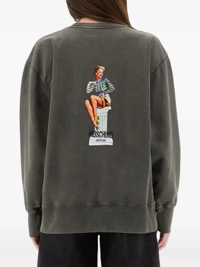 Moschino Crew Neck Graphic Print Knitwear In Gray