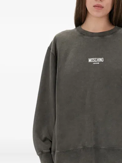 Moschino Crew Neck Graphic Print Knitwear In Gray