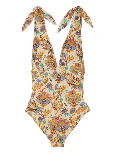 Etro Tie-shoulder Paisley-print Swimsuit In Neutral