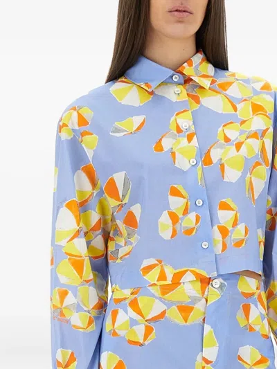 Moschino Jeans Cropped Shirt Beach Umbrellas In Gray