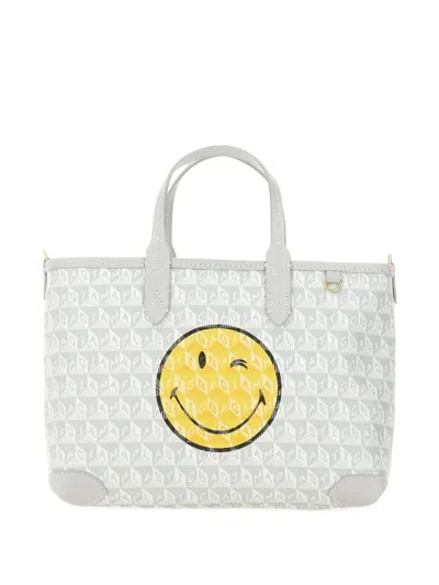 Anya Hindmarch Printed Canvas Xs I Am A Plastic Bag Handbag In White