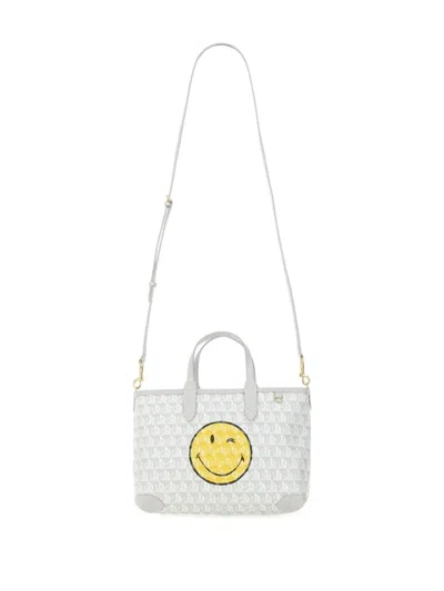 Anya Hindmarch Printed Canvas Xs I Am A Plastic Bag Handbag In White