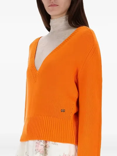 Ganni V-neck Cashmere Pullover In Orange