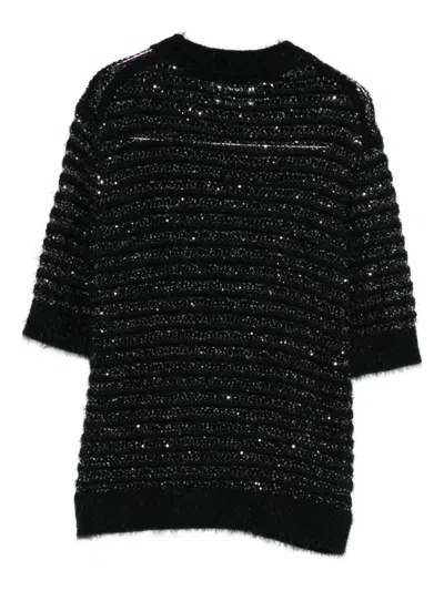 Nude Sequin-embellished T-shirt In Black