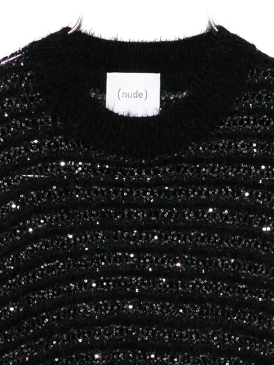 Nude Sequin-embellished T-shirt In Black