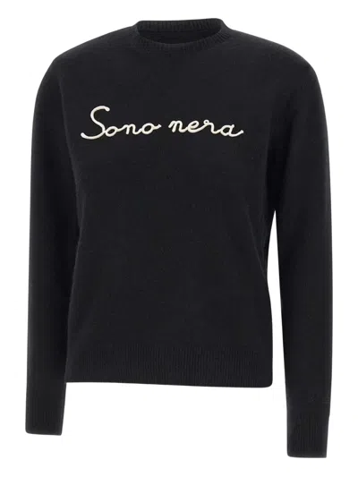 Mc2 Saint Barth Embroidered Crew Neck Knitted Top In Black