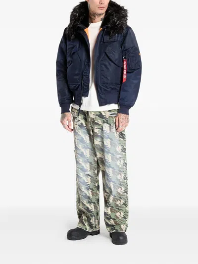 Alpha Industries Hooded Faux-fur Jacket In Blue