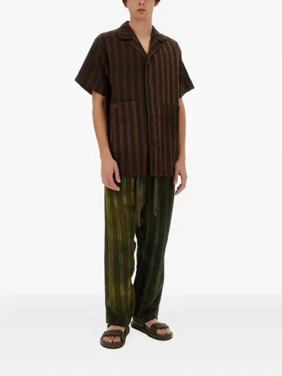 Uma Wang Striped Buttoned Shirt In Multi