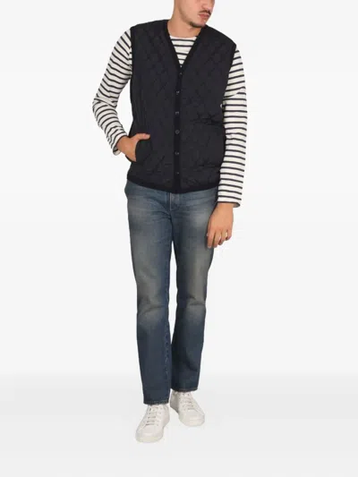 Saint James Quilted Button Gilet In Blue