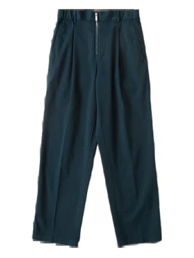 Helmut Lang Zip Cotton Trousers In Green