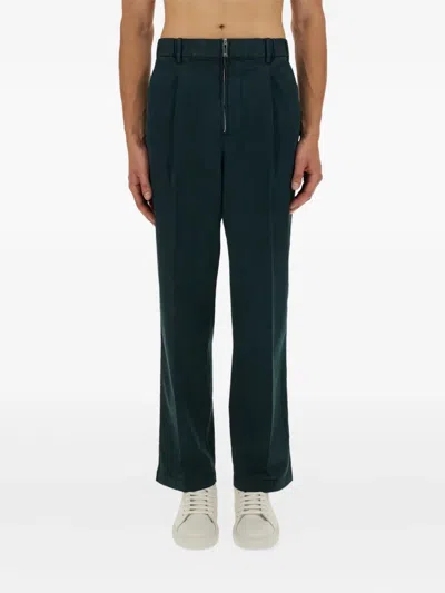 Helmut Lang Zip Cotton Trousers In Green