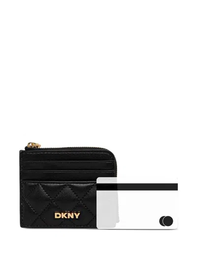 Dkny Logo-lettering Quilted Wallet In Black