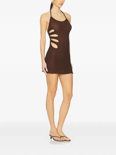 Selia Richwood Lily Cut-out Halter Mini Dress In Brown