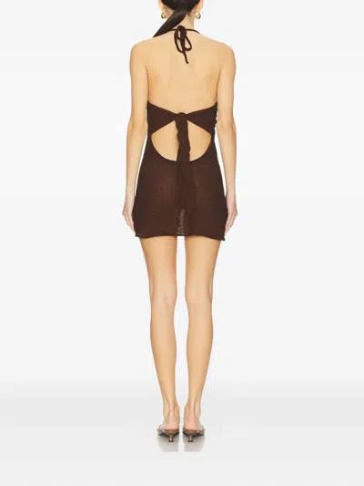 Selia Richwood Lily Cut-out Halter Mini Dress In Brown