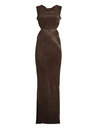 Rick Owens Concordians Open Back Gown In Brown