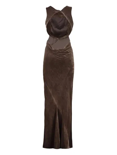 Rick Owens Concordians Open Back Gown In Brown