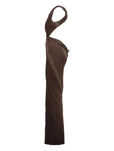 Rick Owens Concordians Open Back Gown In Brown