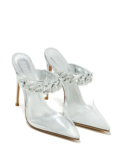 Femme La 120mm Aspen Chain-detail Mules In White