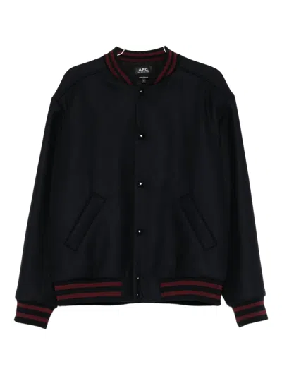 Apc A.p.c. Midnight Blue Wool Blend Bomber Jacket In Black