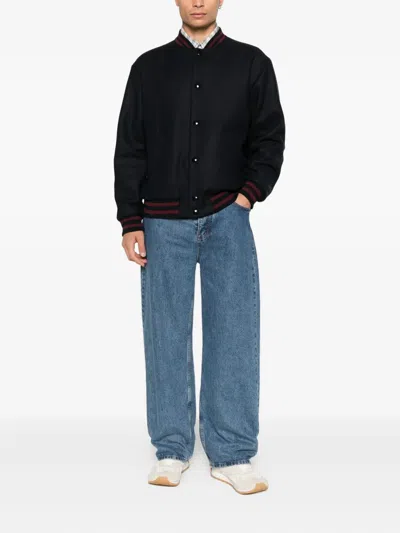 Apc A.p.c. Midnight Blue Wool Blend Bomber Jacket In Black