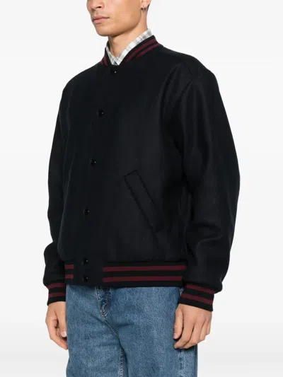 Apc A.p.c. Midnight Blue Wool Blend Bomber Jacket In Black