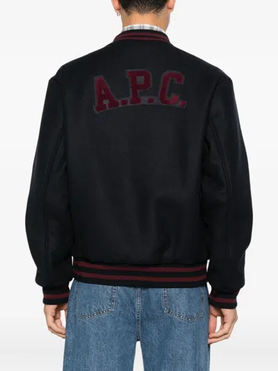 Apc A.p.c. Midnight Blue Wool Blend Bomber Jacket In Black