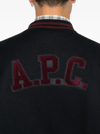 Apc A.p.c. Midnight Blue Wool Blend Bomber Jacket In Black