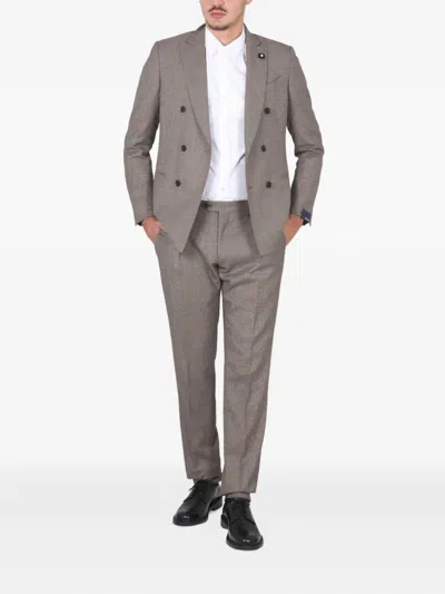 Lardini Double-breasted Checked-pattern Suit In Neutral
