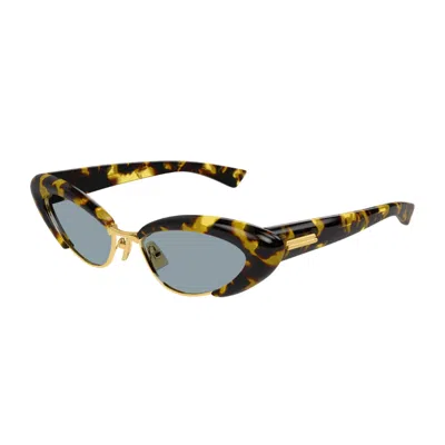 Bottega Veneta Bv1387s Linea Ribbon 002 Havana Blue Sunglasses In Gray