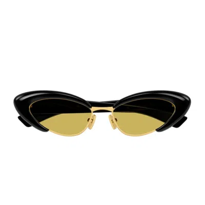 Bottega Veneta Bv1387s Linea Ribbon 001 Black Yellow Sunglasses In Gold