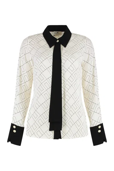 Elisabetta Franchi Georgette Shirt With Two-tone Logo Print In White