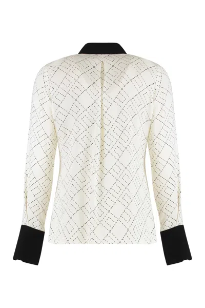 Elisabetta Franchi Georgette Shirt With Two-tone Logo Print In White