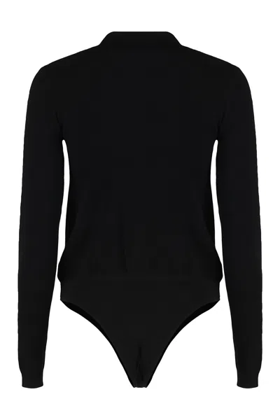 Elisabetta Franchi Body In Viscose And Silk Knit With Chain In Black
