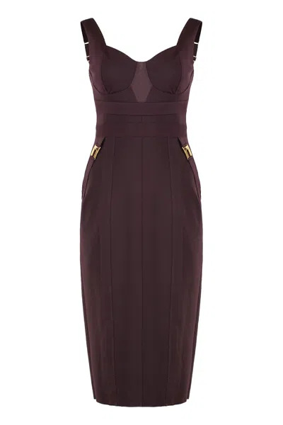 Elisabetta Franchi Structured Burgundy Midi Dress With Sweetheart Neckline In Brown